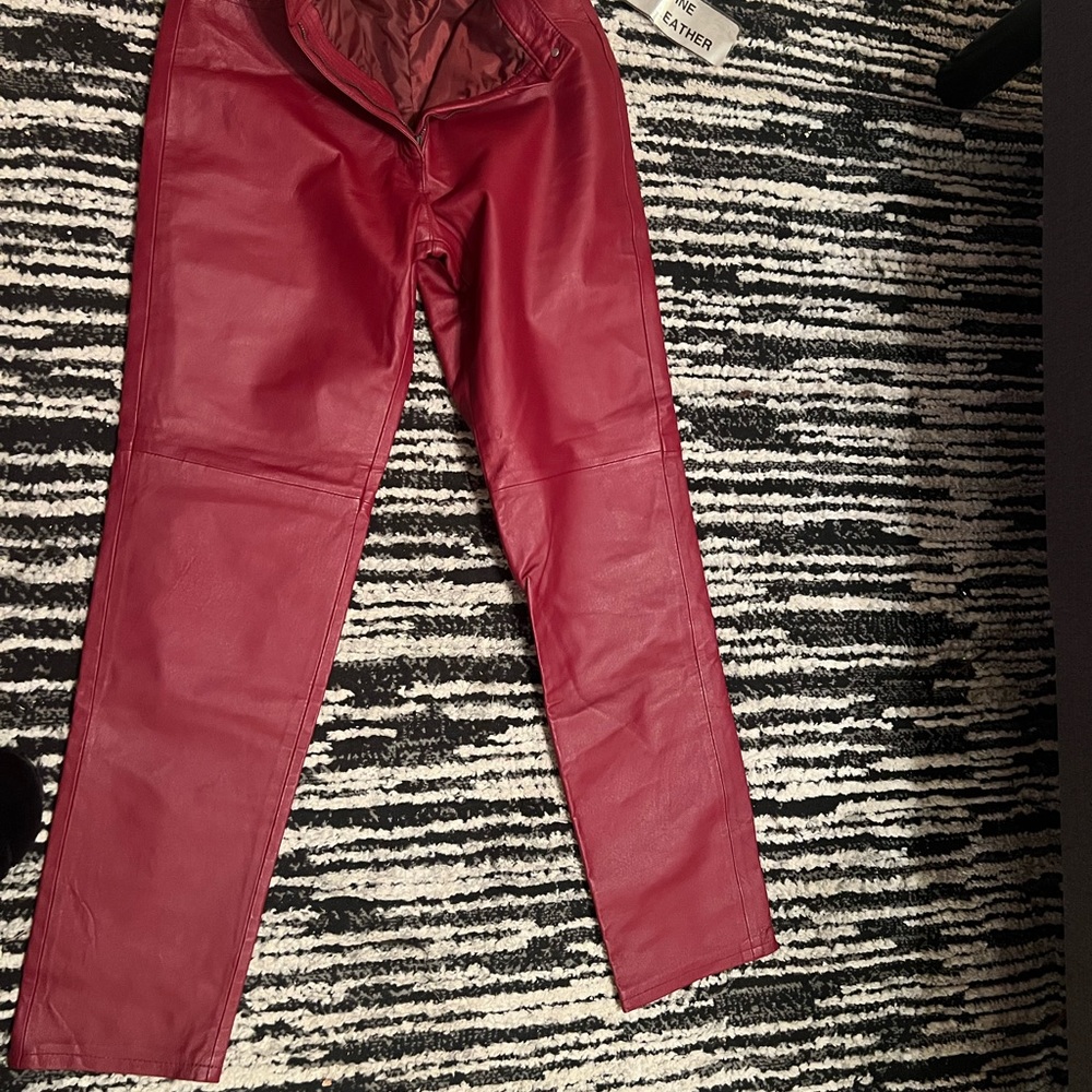 Red leather pants